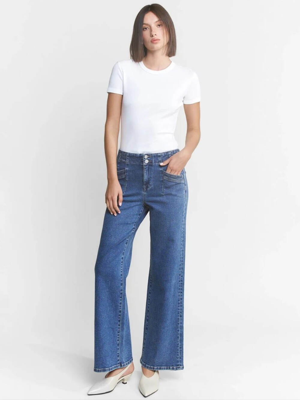 Mica Los Angeles Super High Rise Wide Leg Jean With Double Button- 30